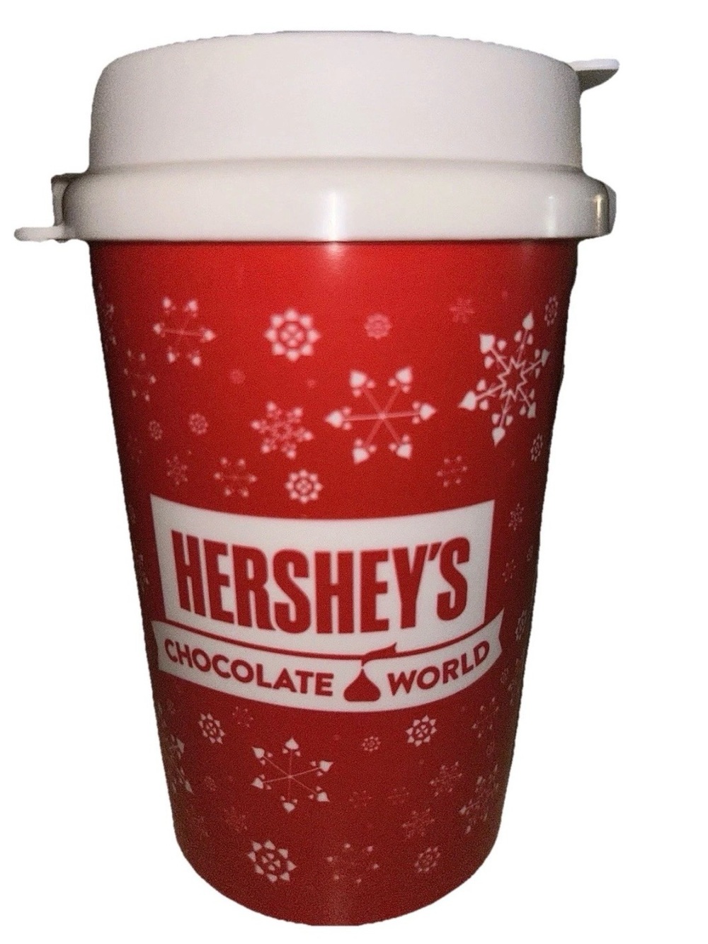 Hershey’s Chocolate World Reusable Souvenir Cup Red & White Winter Snowflakes